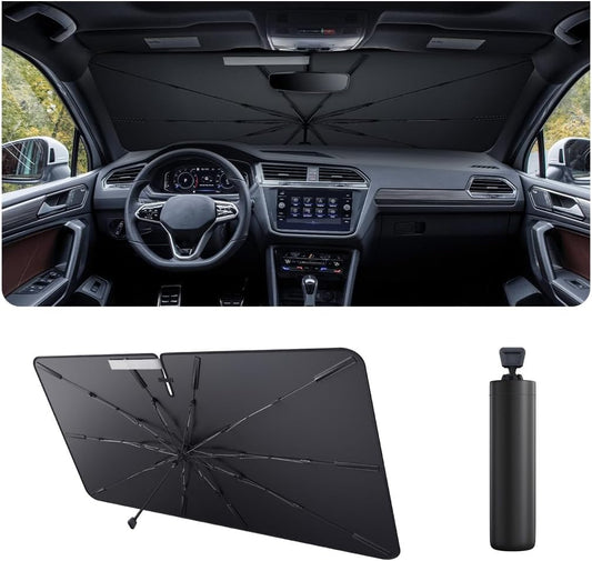 2025 Upgrade Car Windshield Sun Shade Windshield Sunshade Umbrella [Star Fabric] Protect Car from Sun Rays&Heat Damage Keeps Vehicle Cool, Spring Structure Edge Fits Sedans,SUVs,Trucks,Hatchbacks (M2)