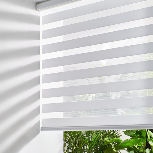 Persilux Zebra Blinds for Windows, Cordless Roller Shades for Windows Room Darkening Roller Blinds (60" W x 72" H, White) Light Control for Day and Night Light Filtering Sheer Shades for Home