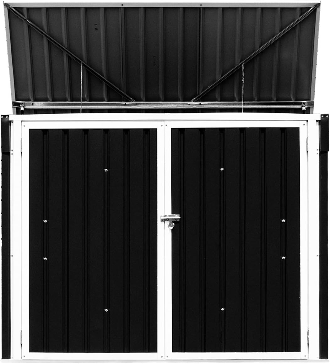 Goplus Horizontal Storage Shed Outdoor, Multi-Function Storage Cabinet for Garden Yard Lawn, 6x3FT Grey & Beige