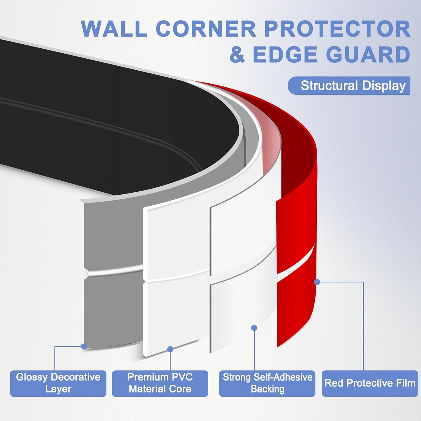 Wall Corner Protector Moulding Trim Peel and Stick Wall Corner Guards Trim Flexible Self Adhesive Edge Protector Moulding, 0.8 in x 20 Ft, Black
