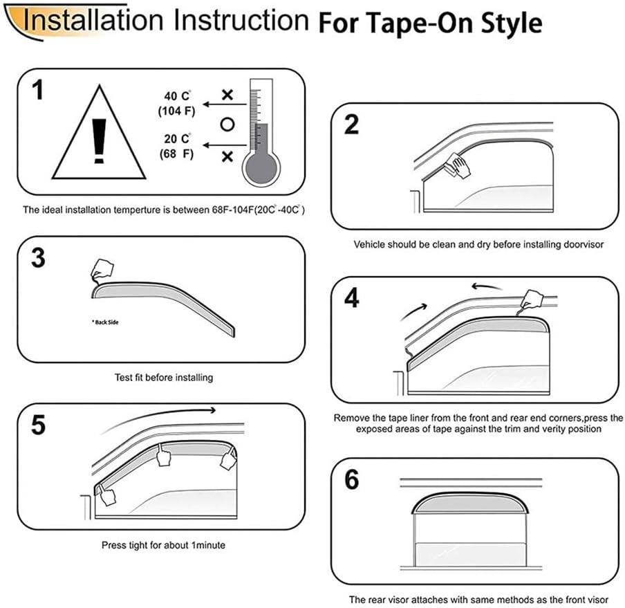 94251Y Chrome Side Window Visor Wind Vent Deflector,4pc Outside Mount Style Shade Sun Rain Guards Set fit for 2008-2016 Chevy Town & Country,2008-2020 Dodge Grand Caravan