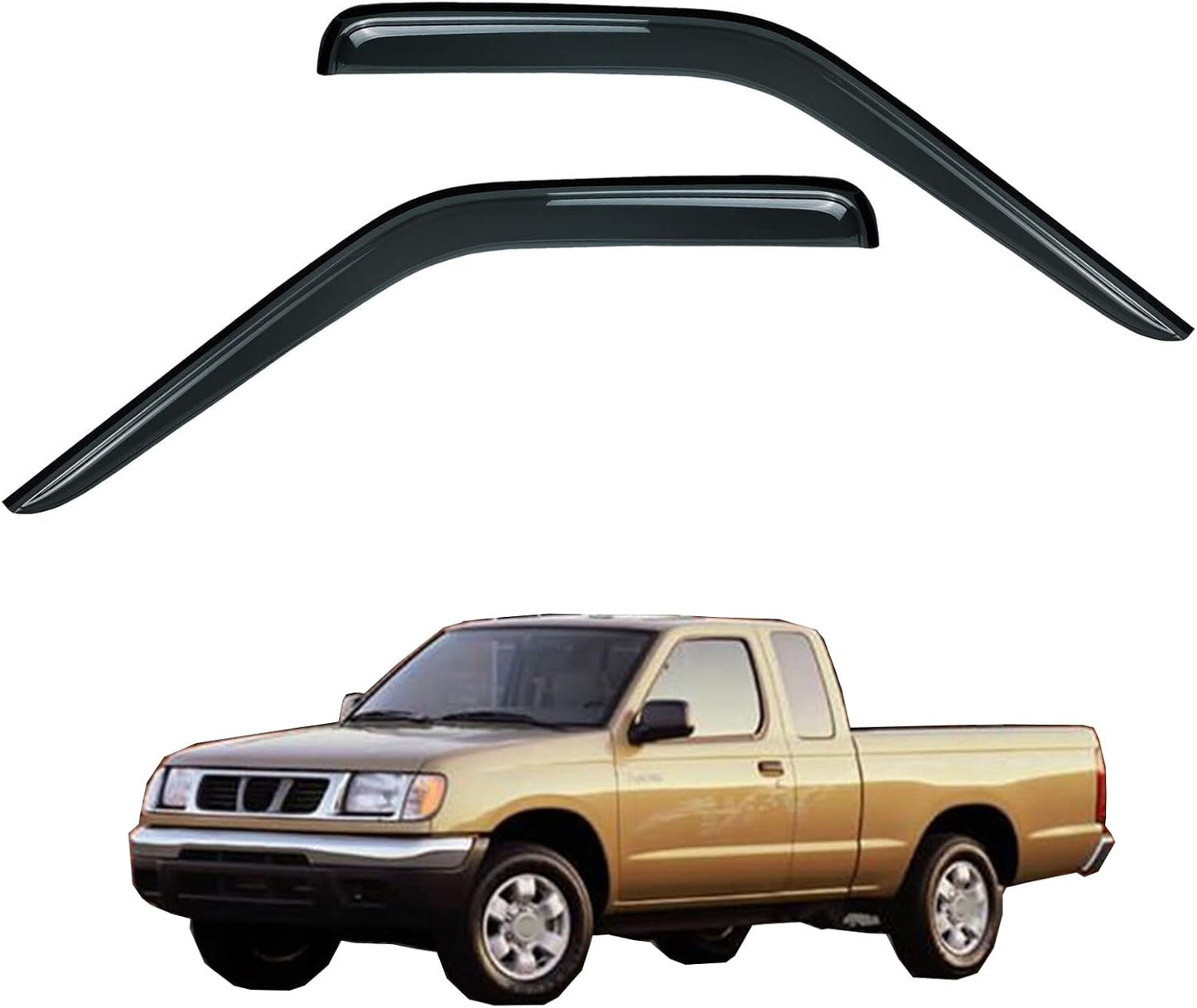 Front Window Visor Compatible with 98-04 Nissan Frontier 00-04 Xterra Rain Guards Wind Deflector Smoke 2pc 92212