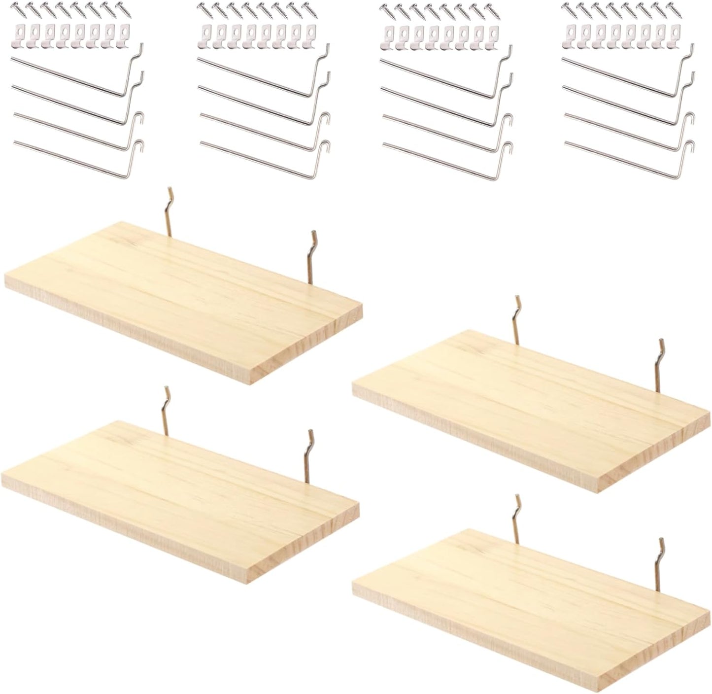 Shelves for PegBoard, Pine Wooden Pegboard Shelf Wall Organizer, Wooden Board for Walls Home, Garage Tool Storage, Office Organization, Kitchen, Craft Room,4 Pack
