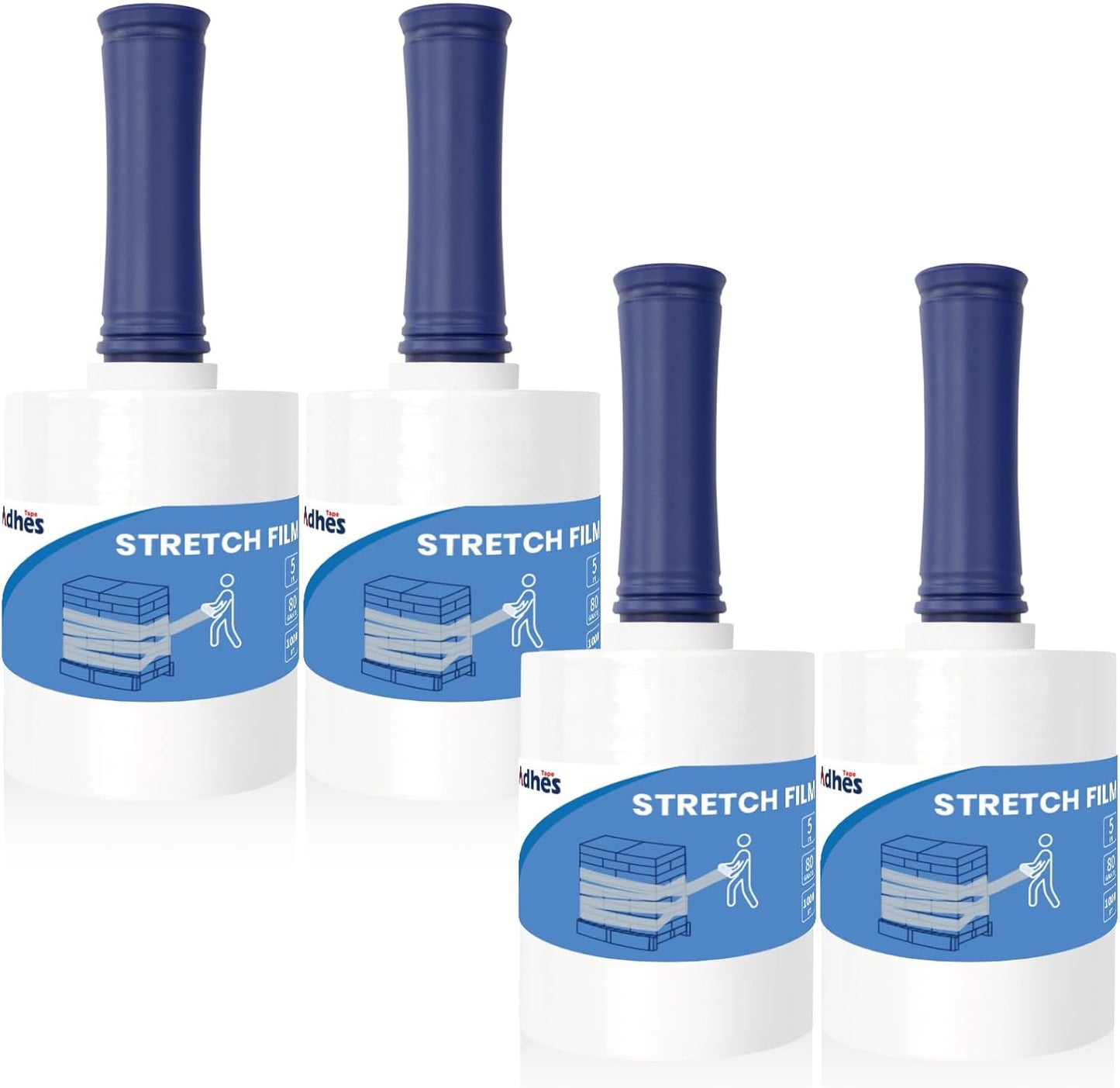ADHES Mini Hand Stretch Wrap Film, 5 Inch x 1000 Feet, 4-Pack 80 Gauge Industrial Strength Stretch Film, Shrink Wrap Roll for Packing, Pallet Wrap, Furniture Wrapping Moving & Protection