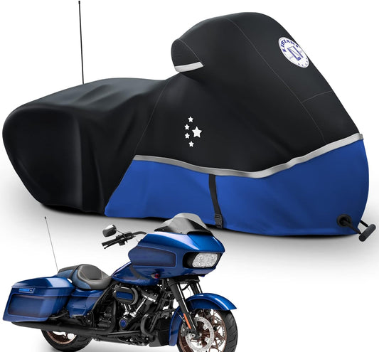 Motorcycle Cover Storage for Touring Models Harley Davidson Road King,Road Glide,Street Glide, Electra Glide,Heritage Classic,Low Rider-ST,and Most Motorcycles Blue