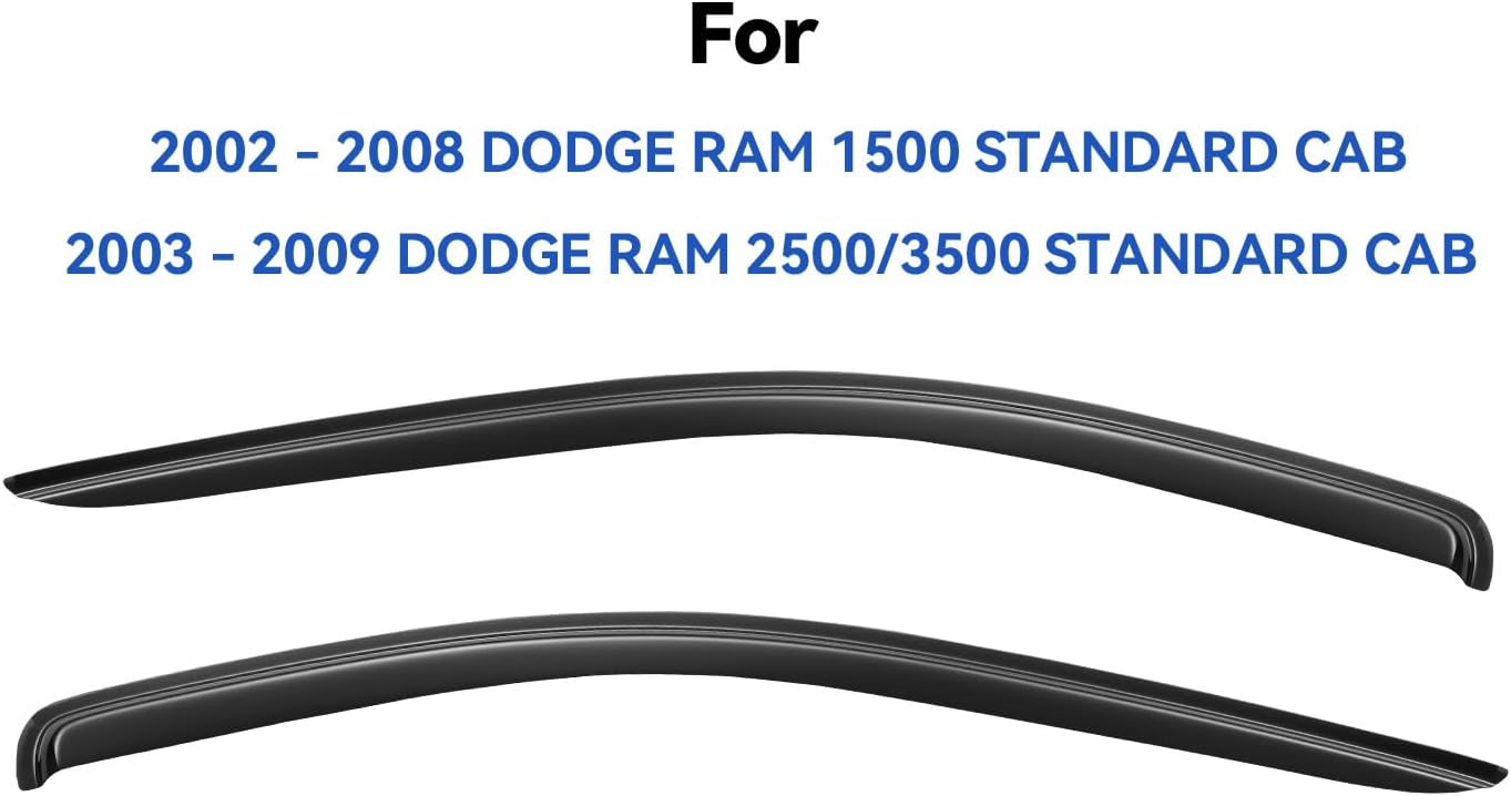 Window Visors Rain Guards for 2002-2008 Dodge Ram 1500 Regular Cab, Out-Channel Window Vent Wind Deflectors Visors Shades for 2003-2009 Ram 2500 3500 Standard Cab