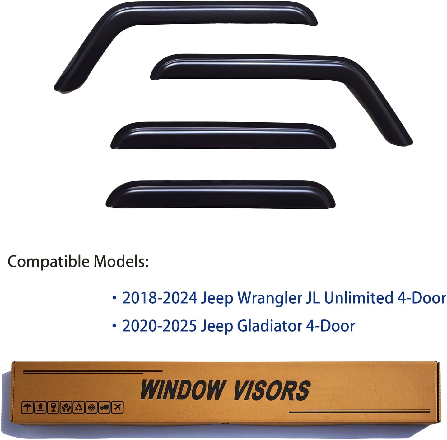 Window Visors Rain Guards fits 2018-2025 Wrangler JL Unlimited 4-Door, Out-Channel Window Wind Deflectors Vent Shades Accessories for 2020-2025 Gladiator 4-Door, Dark Smoke 4 Pcs