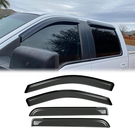Side Window Visor Wind Deflector, 4pcs Out-Channel Tape-On Nice Rain Guards Set, Window Visor Compatible with Ford F-150 2004-2008 SuperCrew 2006-2008 Lincoln Mark LT SuperCrew Cab 94443