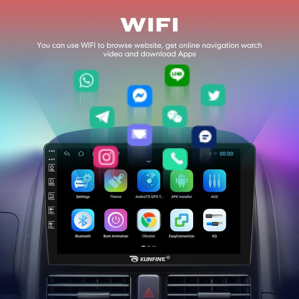Kunfine Car CarPlay Android Auto Navigation Stereo GPS Radio Reverse Camera Display 9" IPS Touchscreen Headunit Tablet Pad Media Player For Peugeot 301 13-22 if Applicable Quad Core 4G+64G Gloss Black