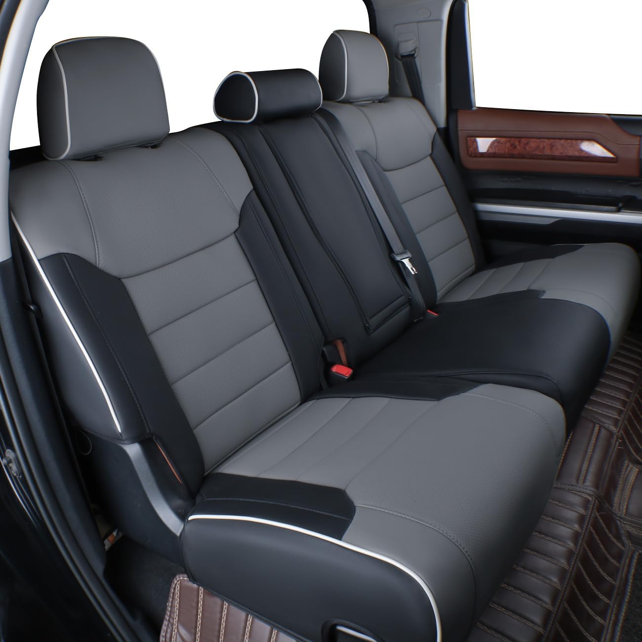 EKR Tacoma Back Seat Covers Custom for Select Toyota Tacoma (Hybrid) 2024 2025 Double cab TRD Sport,TRD Off-Road,Limited,Trailhunter- Second Row Only,Leather (Black/Gray)