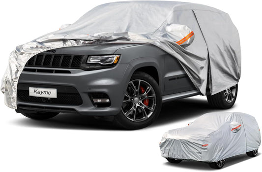 Kayme 6 Layers SUV Car Cover Waterproof All Weather for Automobiles, Outdoor Full Size Cover Rain Sun UV Protection with Zipper Cotton, Universal Fit for SUV Jeep (191-200 inch)