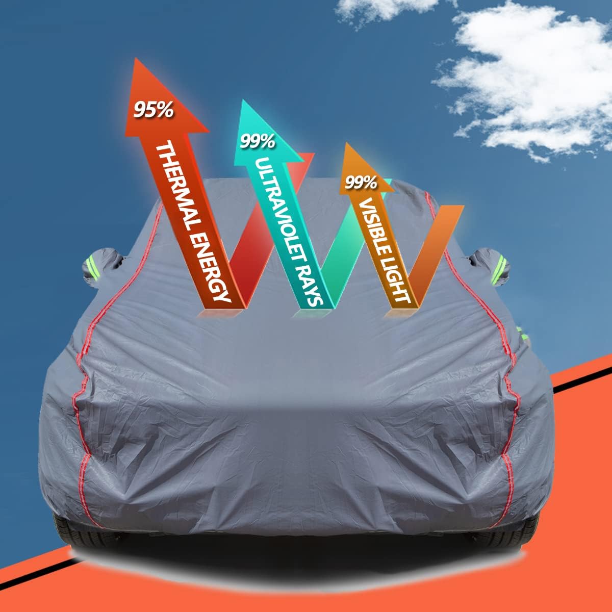 AUQDD 6-Layers PEVA New Material Truck Full Padded Car Cover Waterproof All Weather Weatherproof UV Sun Protection Snow Dust Storm Resistant Outdoor Exterior Custom Form-Fit Straps 198"-220" Grey