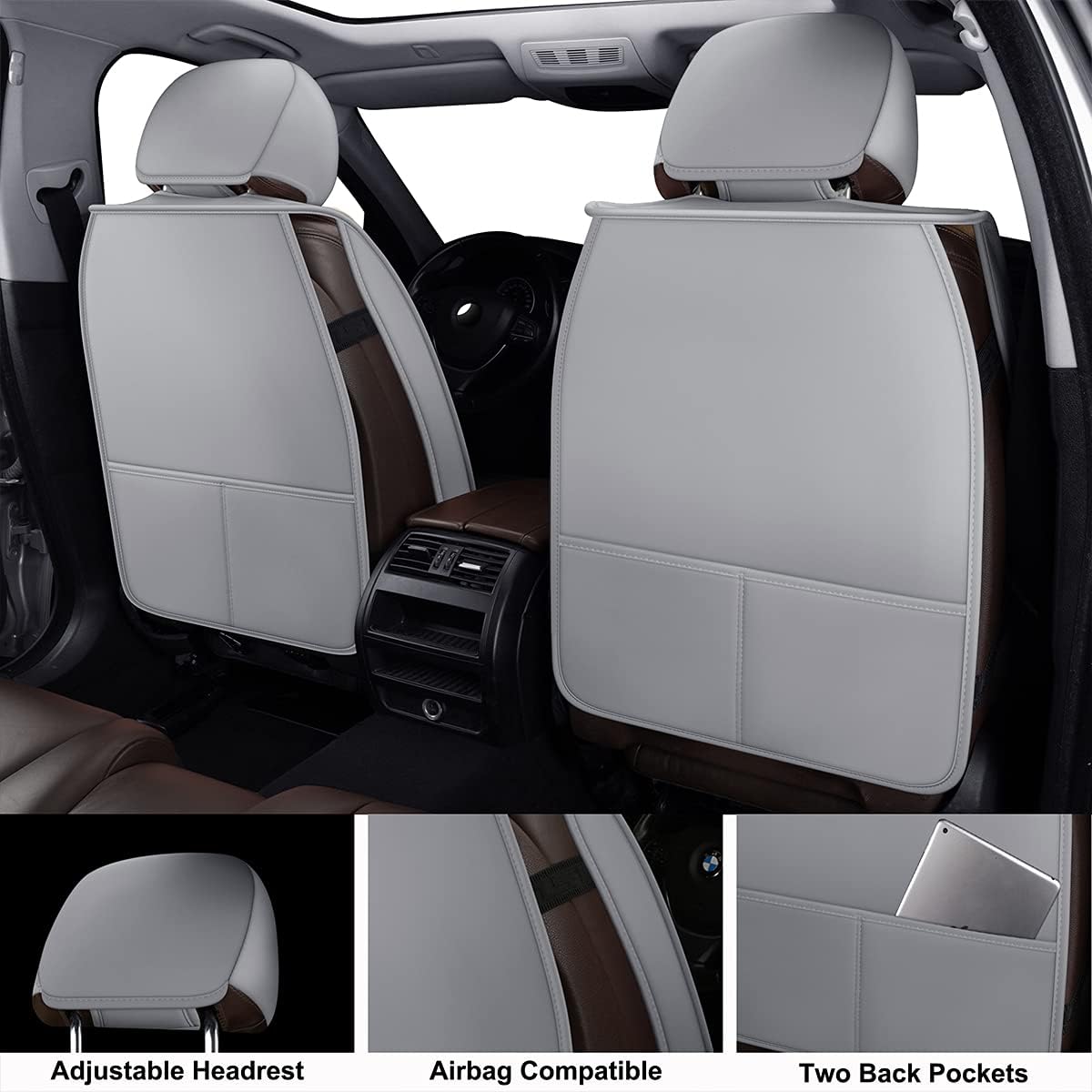 LINGVIDO Car Seat Covers, Breathable and Waterproof Faux Leather Automotive Seat Covers for Cars SUV Truck Sedan,Universal Driver Seat Cover with Backrest (Front Seat, Gray)