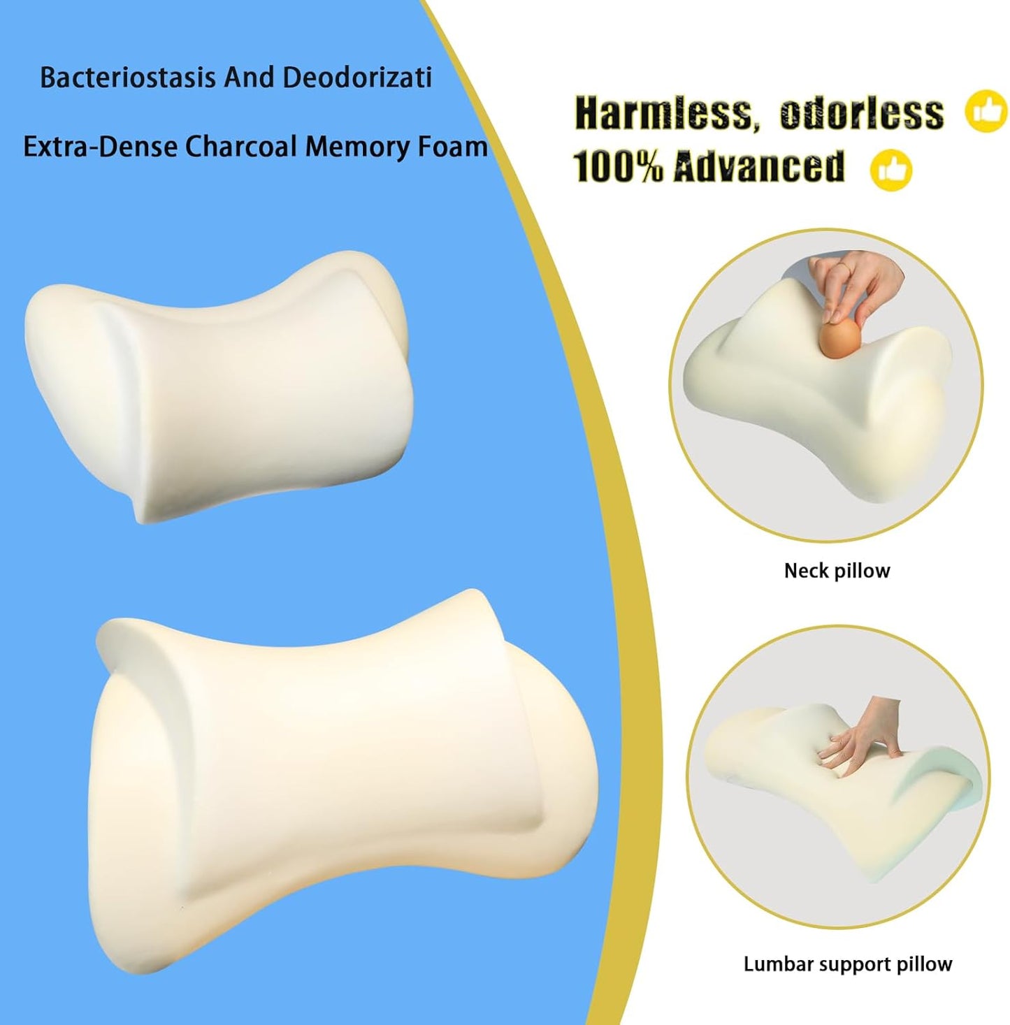 Lumbar Support Pillow for Car,Car Neck Pillow Kit for Car with Adjustable Strap,Car Headrest Pillow Ergonomic Design for Comfort