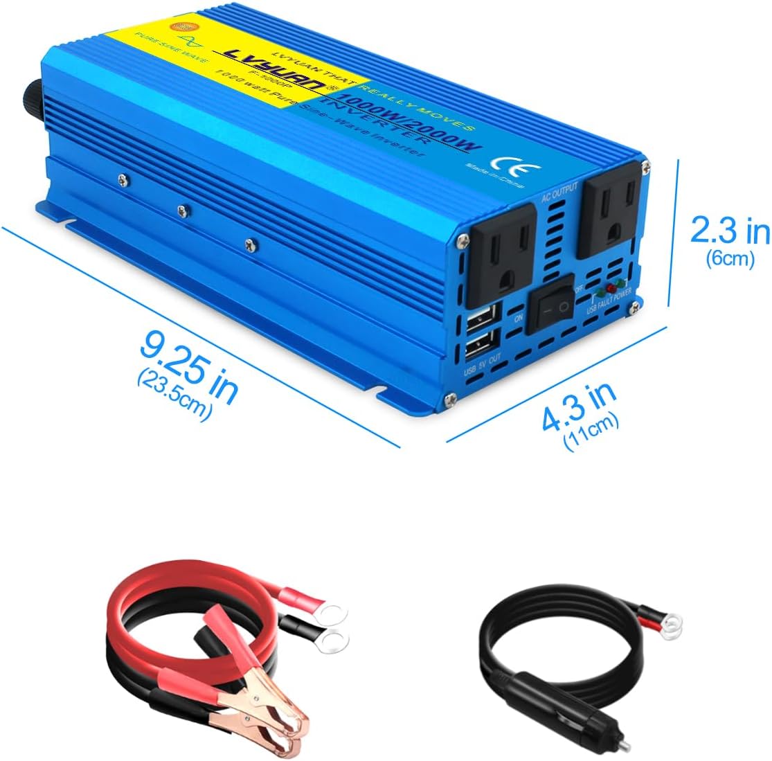 LVYUAN 1000 Watt Pure Sine Wave Inverter 24V to 110V / 120V DC to AC with U.S. Outlet, USB Charger Ports, Car Power Inverter for Vehicles, RV, Outdoor, Home