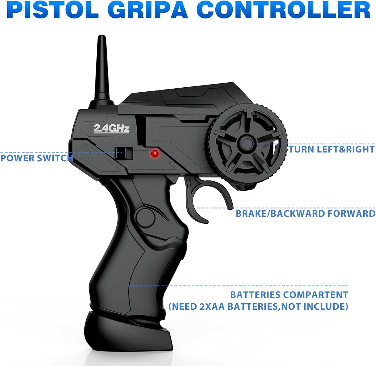 RC Drift Car, 1:24 4WD Drifting RC Cars 2.4GHz High Speed Remote Control Car with LED Light, Two Batteries and Drift Tires Racing Toy Cars for Kids Boys Girls Adults, Blue