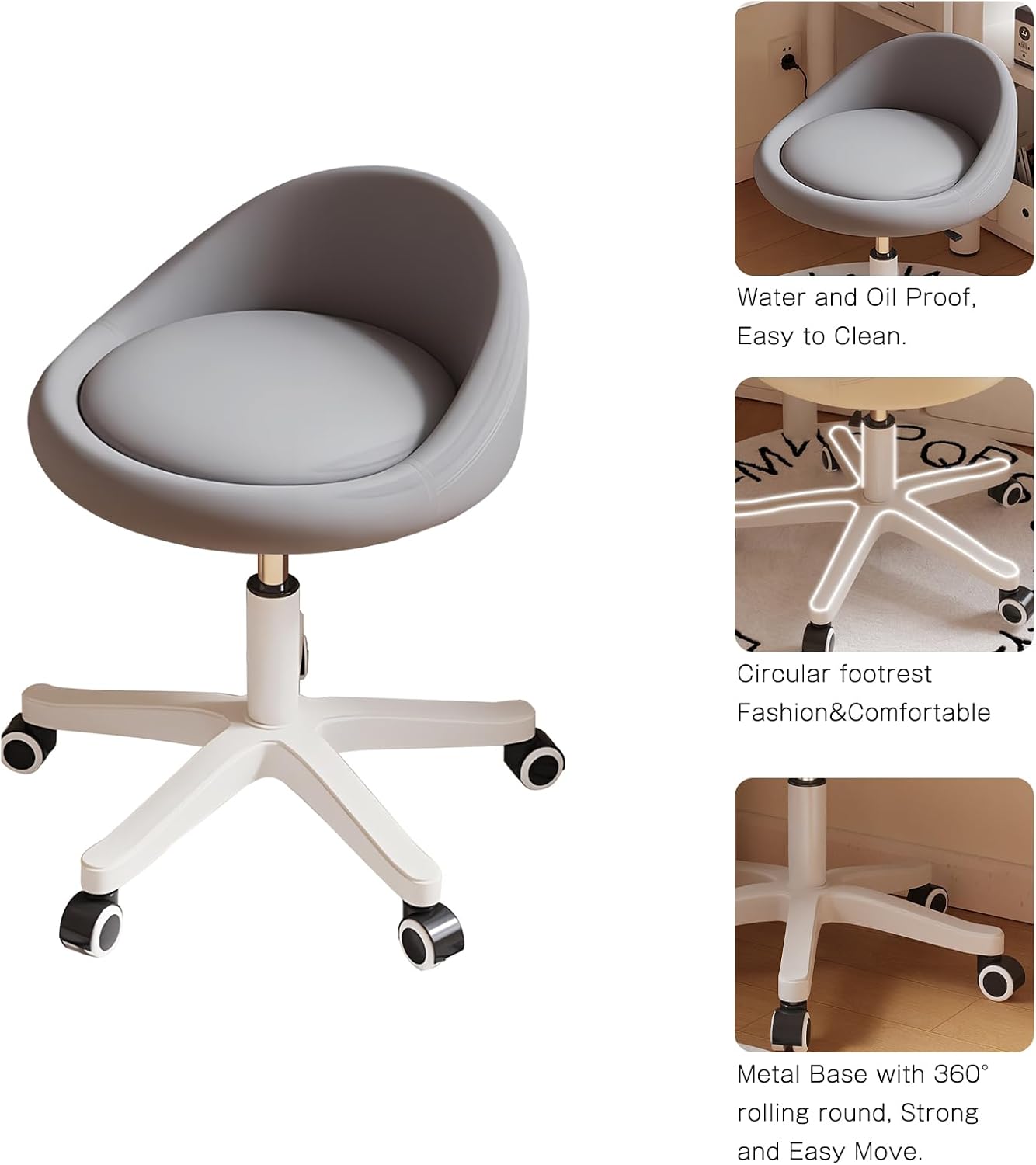 Rolling Stool Set of 2 Rolling Hydraulic Salon Stool with Low Backrest - Adjustable Swivel Chair for SPA, Shop, Salon, Massage, or Medical Office Dark Grey