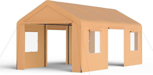 Carport, 13‘ x 20’ Heavy Duty Portable Garage All-Season Car Canopy w/Removable Sidewall & Doors, Carport Canopy Party Tent w/Water-Resistant Tarp for Backyard (Yellow)