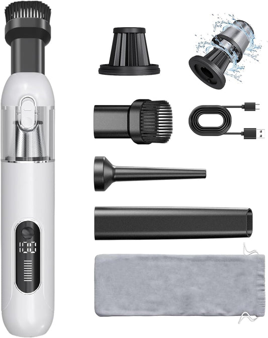 4-in-1 Handheld Cordless Car Vacuum – 19000PA, Brushless Motor, 2-in-1 Blow & Suction, Dual Modes, Type-C, Mini & Portable for Car, Home, Office, Keyboard Cleaning