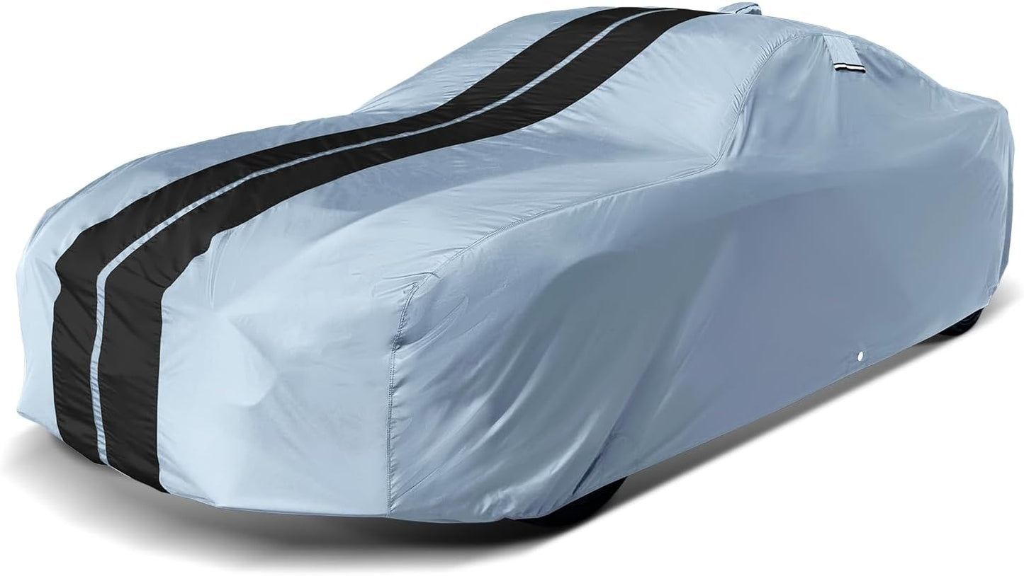 iCarCover Custom Car Cover for Pontiac Chieftain 2-Door, 4-Door (1955-1958) Waterproof All-Weather Rain Snow UV Sun Protector Full Exterior Indoor Outdoor Car Cover (Stripe - Gray/Black)