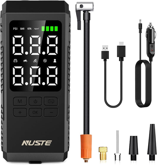 Tire Inflator Portable Air Compressor, Air Pump for Car Tires with Digital Pressure Gauge, 150PSI Rechargeable Battery, LED Light, Cordless Bike Tire Pump for Car, Motorcycle, Bicycle