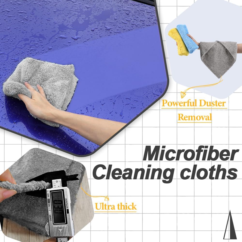 Car Wash Drying Towels,Coral Fleece , For Car,SUV,RV,Motorcycle ,Boat,Home ,Kitchen,Absorbent, Lint-Free, Extra Soft,Reusable and Durable,Interior Microfiber Rags 16in x 16in-12 Packs Blue+Yellow+Grey