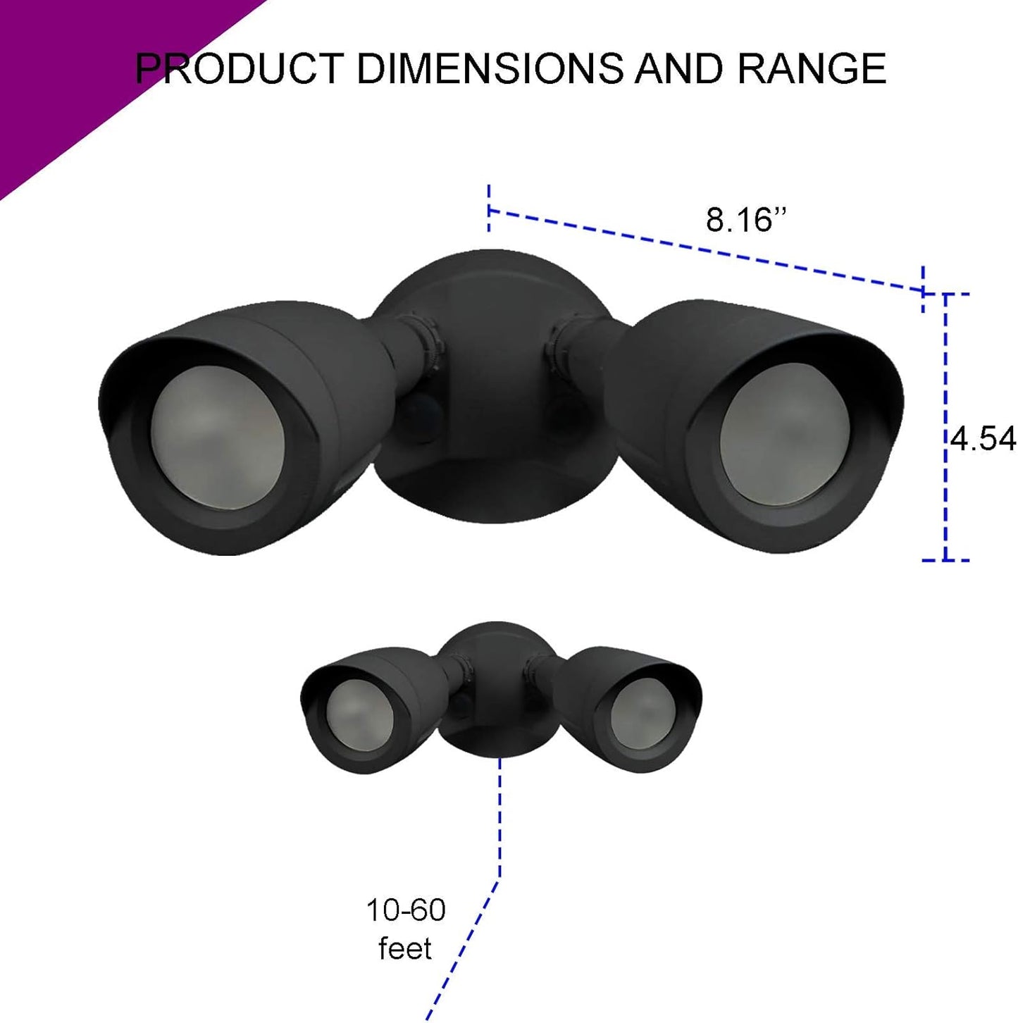 Ciata Flood Lights Outdoor, 20-Watt LED Bullet Head Security Flood Lights, Dual Head, RoHS and FCC Complaint, IP65 Rated, 1900 Lumens, 2KV Surge Protection, Die-Cast Aluminum in Black Finish – 4000K