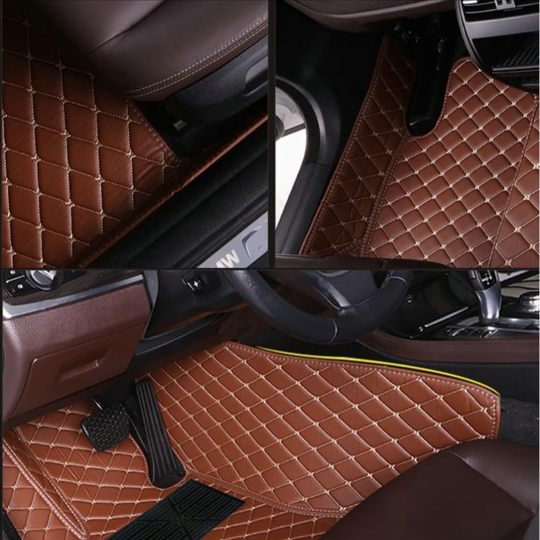 Custom Personalized Floor Mats for Cars，Luxury Full Coverage All Car Floor Mats，Anti-Slip Leather Car Mat Set ，Custom Floor Mats for 99% of Cars, Trucks & SUVs. (Wine red)