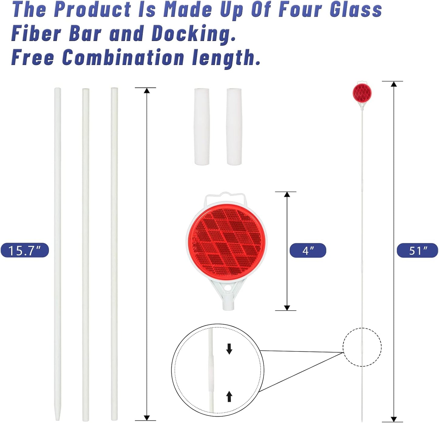 Reflective Driveway Markers, Reflectors for Driveway Entrance, Snow Plow Markers, 51 Inch Fiberglass Pole Double Sided Reflector for Driveway (Pack of 8)