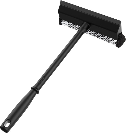 MR.SIGA Professional 2-in-1 Car Window Squeegee and Sponge Scrubber for Cleaning and Washing, Rubber Blade Cleaner With Handle, Black