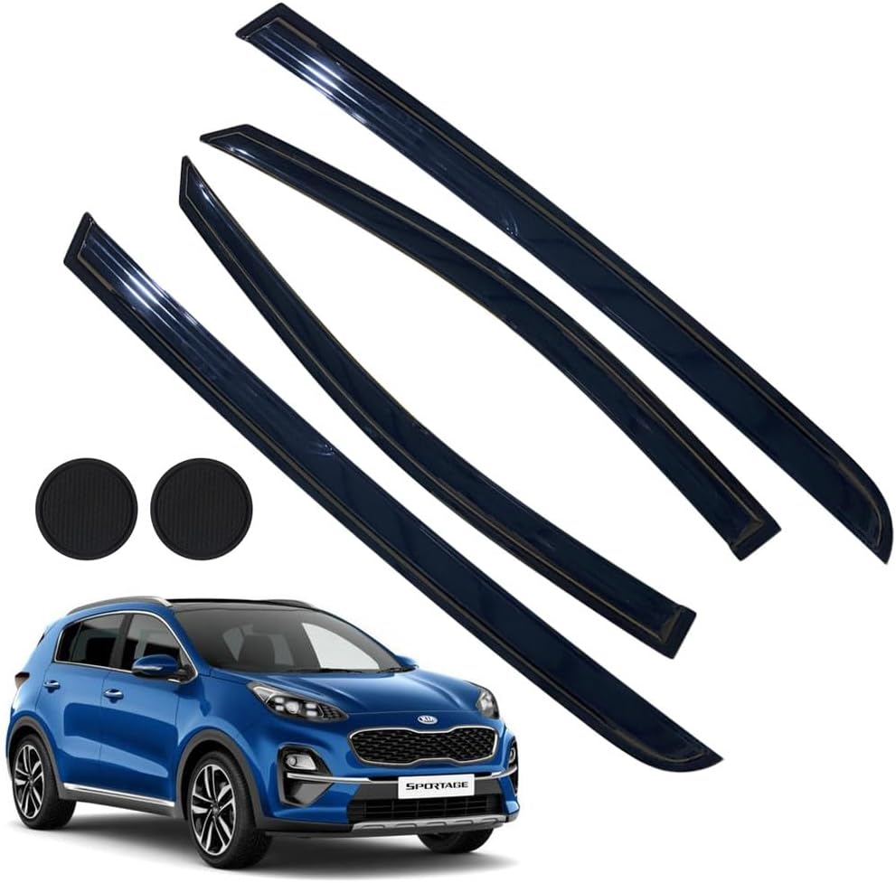 Rain Guards for Kia Sportage 2017-2022, Tape-on Side Window Deflectors for Kia Sportage, Window Visors for Kia Cars,for Kia Car Accessories 4 Rain Guards ＆ 2 Car Coasters
