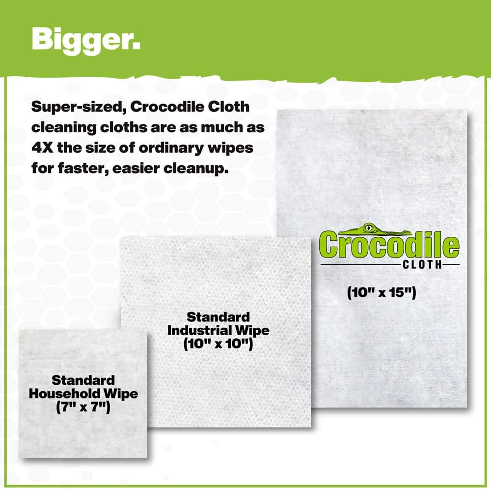Crocodile Cloth Grill - 80 (15" x 10") Plant-based Cleaning Wipes. Safe on Skin & Multiple Surfaces. Infused with Aloe & Vitamin E. Large, Pre-Moistened & Absorbent.