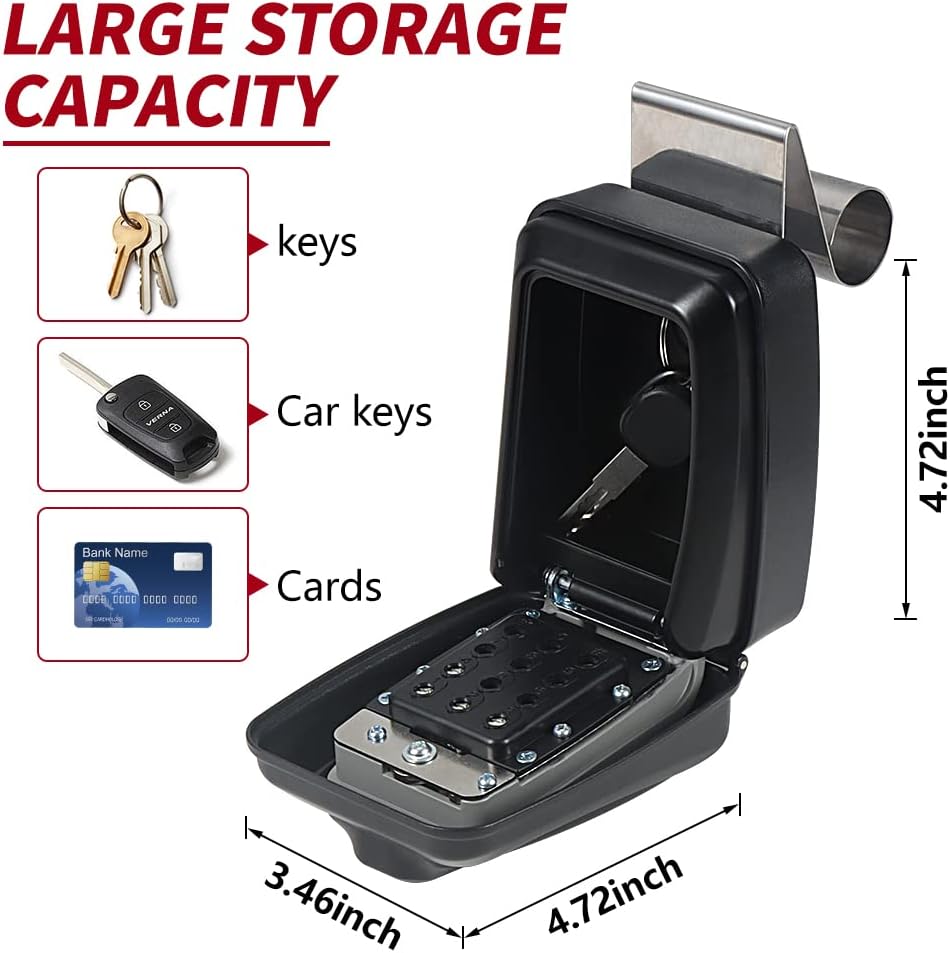 Car Window Punch Button Lock Box, Black Portable Car Key Lock Box, Sturdy Waterproof Large Capacity Lock Box for Turo, Ride Share, GetAround Anti-theft devices for vehicles
