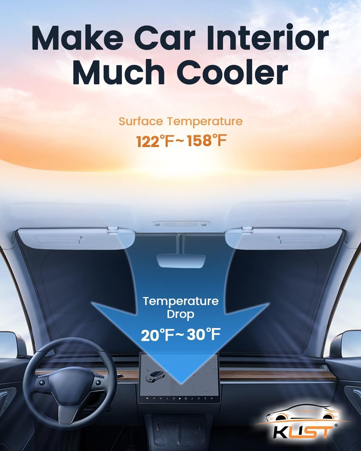 KUST Windshield Sun Shade Custom Fit for Hyundai Ioniq 5 2022 2023 2024 2025 2026 Sun Shade Front Windshield Sun Visor Foldable Thicker 5-Layer Block Heat and Sun UV Rays