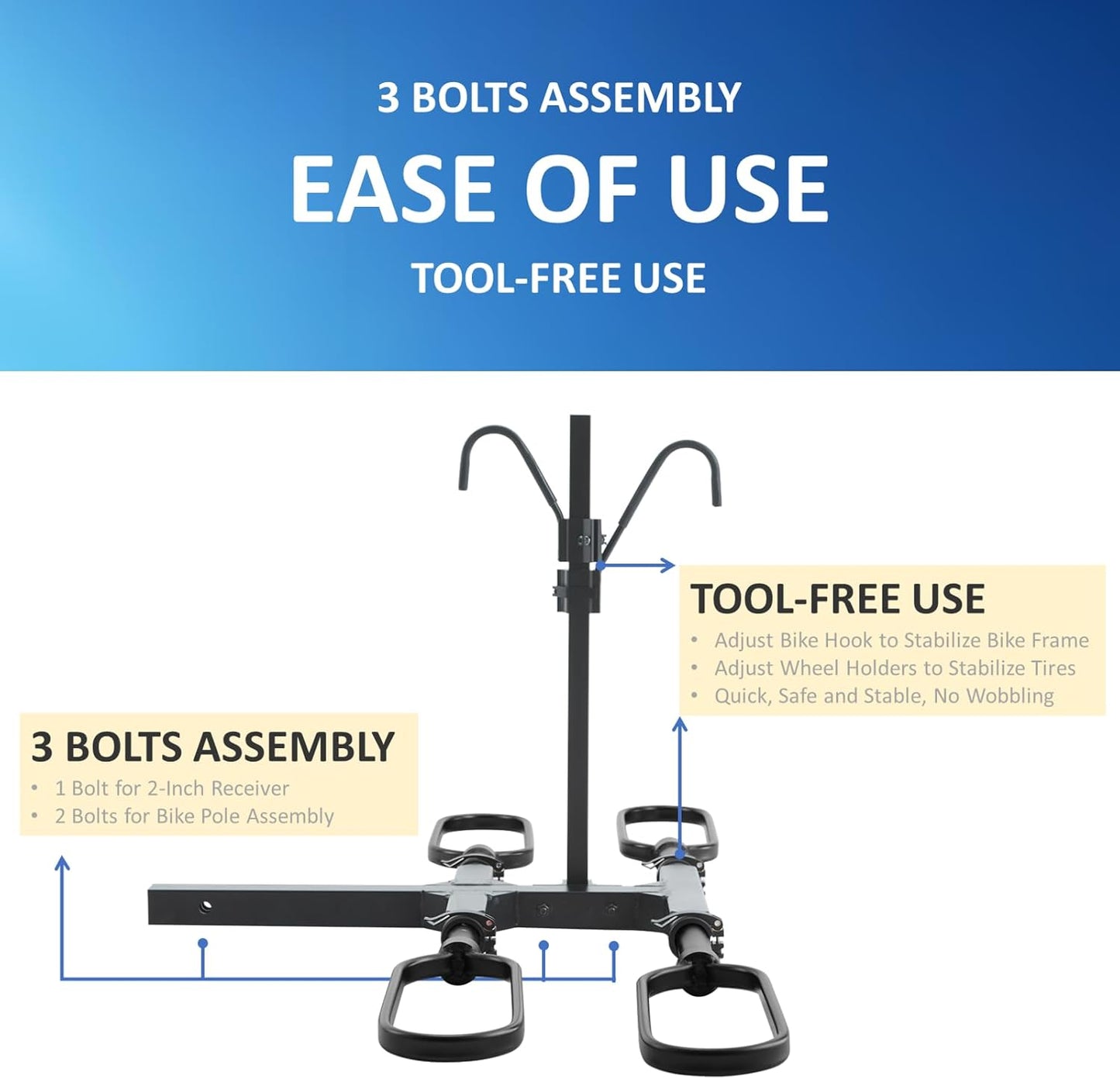 Trailer Hitch Bike Rack for Car 2 Bikes, E Bike Carrier Hitch Mount 2 Bike, Fat-Tire Ebike Rack for Tow Hitch, Fits 2" Receiver for SUV Truck Rv Van (2 Bike - 200 Lbs Cap - Black)