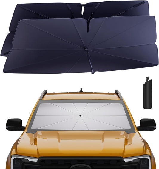 Windshield Sun Shade Umbrella: for Ford-Ranger-2019-2024 2025-4-Layers Front Custom Car Window Shades - Double Thickened Foldable Ranger XL/XLT/Lariat Sunshades Block UV Keep Cool