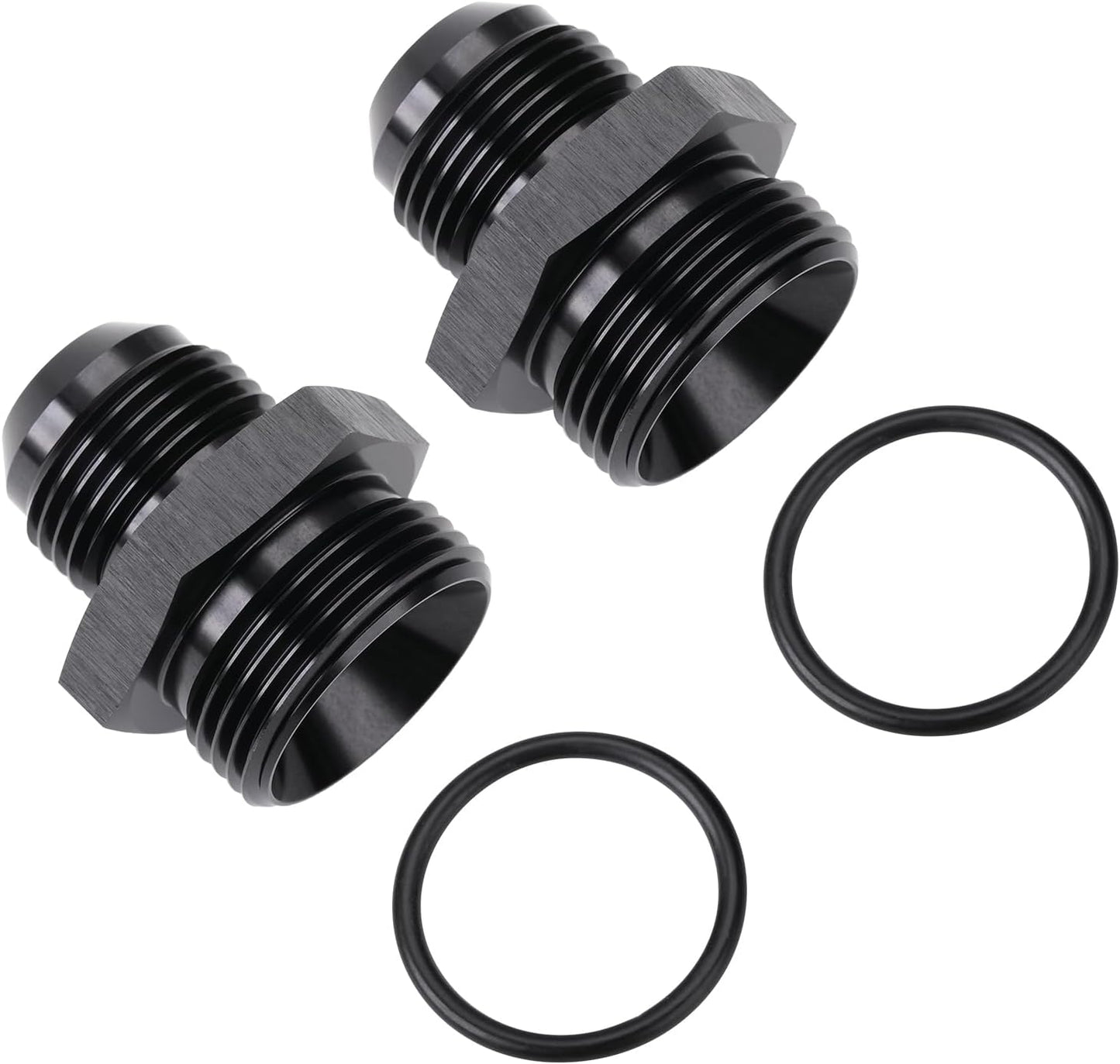 12AN Male Flare to 16AN ORB O-ring Boss Fuel Pump Rail Adapter Fitting Aluminum Black, Pack of 2