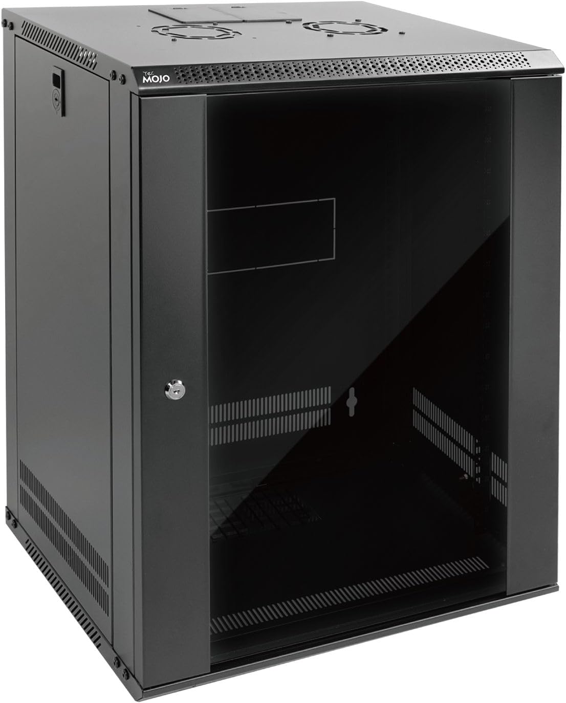 Tecmojo 15U Wall Mount Rack Network Cabinet for 19" IT Equipment,with Lockable Glass Door and Side Panels,Cooling Fan,17.7inch Depth,Black (15U)