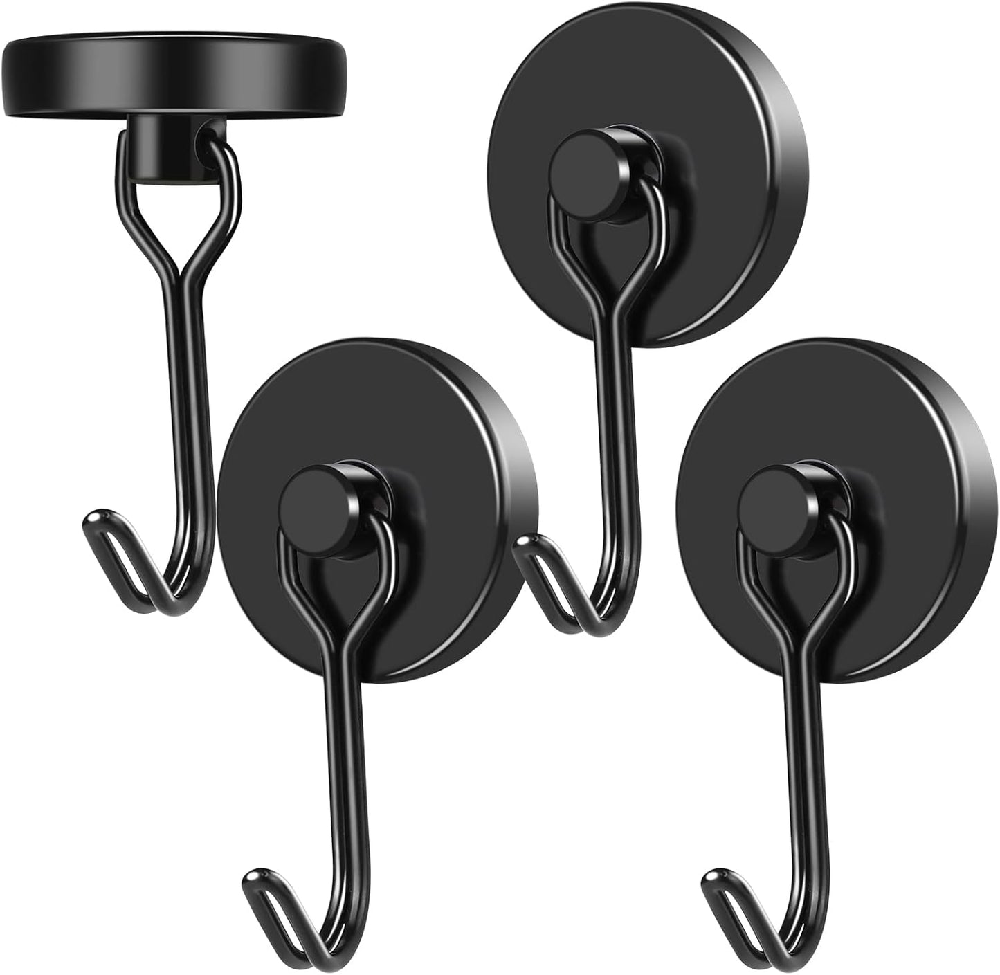 MIKEDE Black Strong Magnetic Hooks, 70LB+ Swivel Swing Magnetic Hooks Heavy Duty, Cruise Hooks Neodymium Magnets with Hooks for Hanging, Home, Metal Door, Office and Garage - Pack of 4