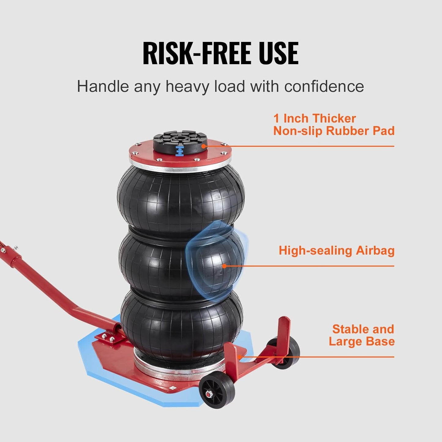 VEVOR Air Jack, 3 Ton/6600 lbs Triple Bag Air Jack, Airbag Jack with Six Steel Pipes, Lift up to 17.7 inch/450 mm, 3-5 s Fast Lifting Pneumatic Jack, with Long Handles for Cars, Garages, Repair, (Red)