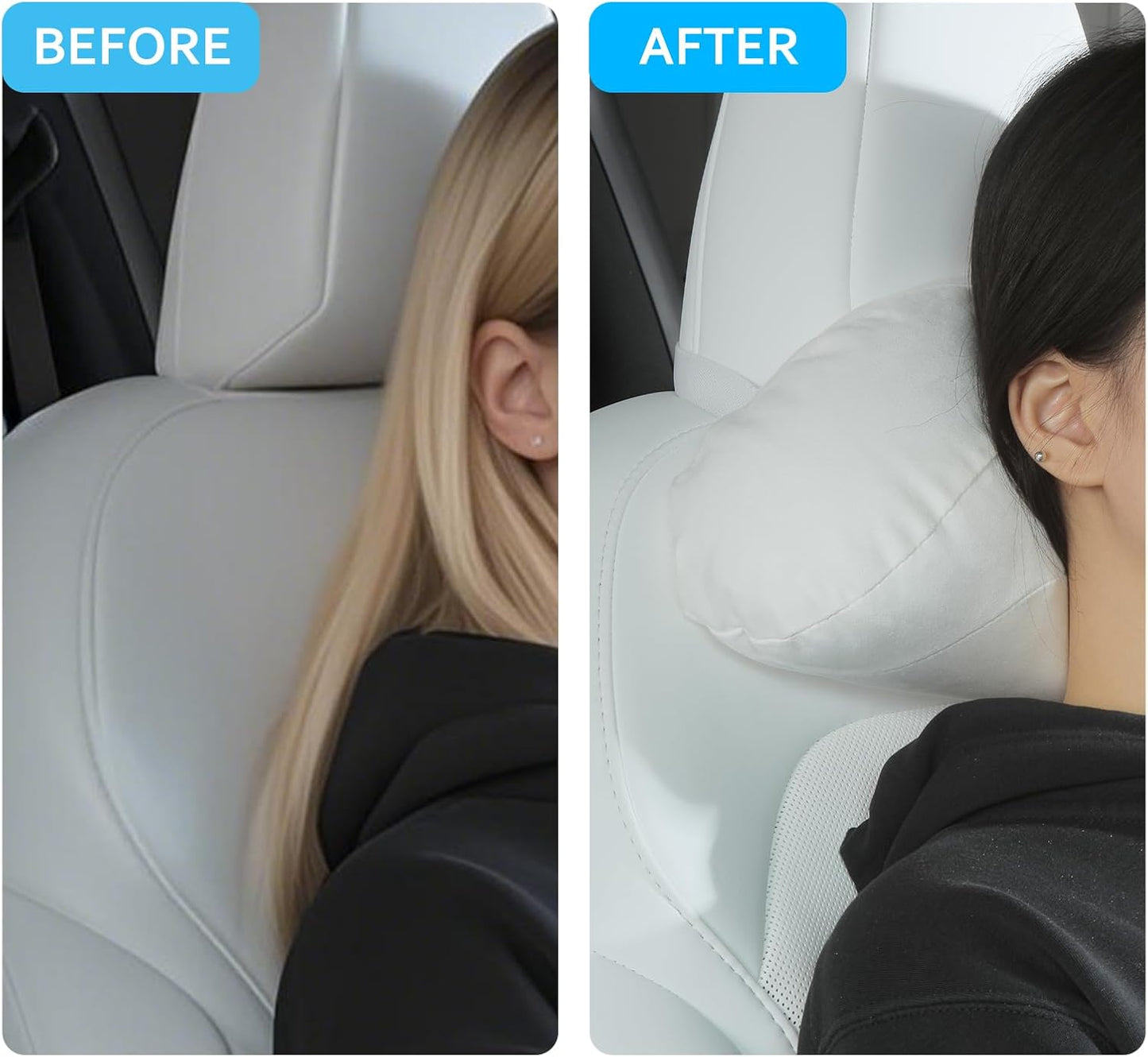 Car Headrest Pillow for Driving, Softness Ergonomic Design Universal Travel Neck Pillow for Most Cars, Office Chairs, Gaming Chairs with Extra Filler Cotton Bag (White, 2PC)