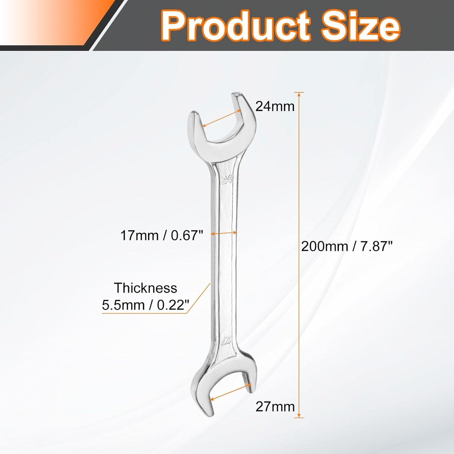 HARFINGTON 2pcs Double Open End Wrench 24mm x 27mm Metric 15 Degree Offset Angle Small Flat Head Wrench Galvanizing Open Ended Spanner for Automotive Repair Furniture Assembly