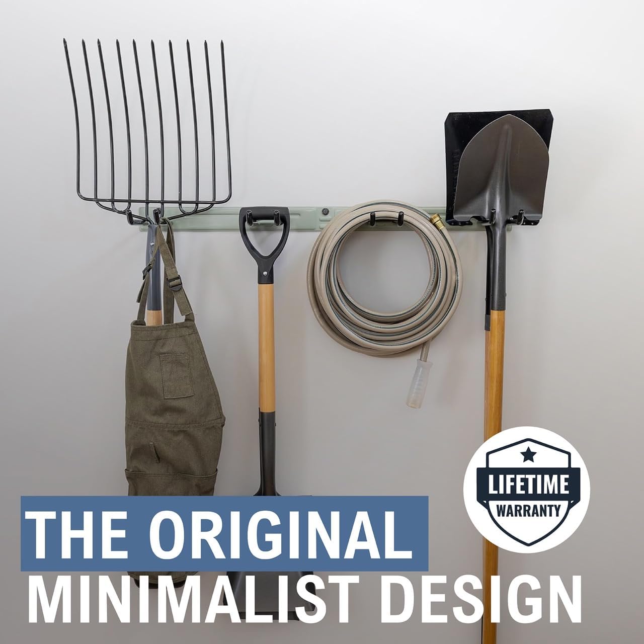 StoreYourBoard Wall-Mounted Rack With 4 Garage Hooks – Heavy-Duty Steel Holder Garage & Garden Storage for Shed, Workshop, or Home Organization – For Rakes, Shovels, Tools & More – 1 Pack, Cactus