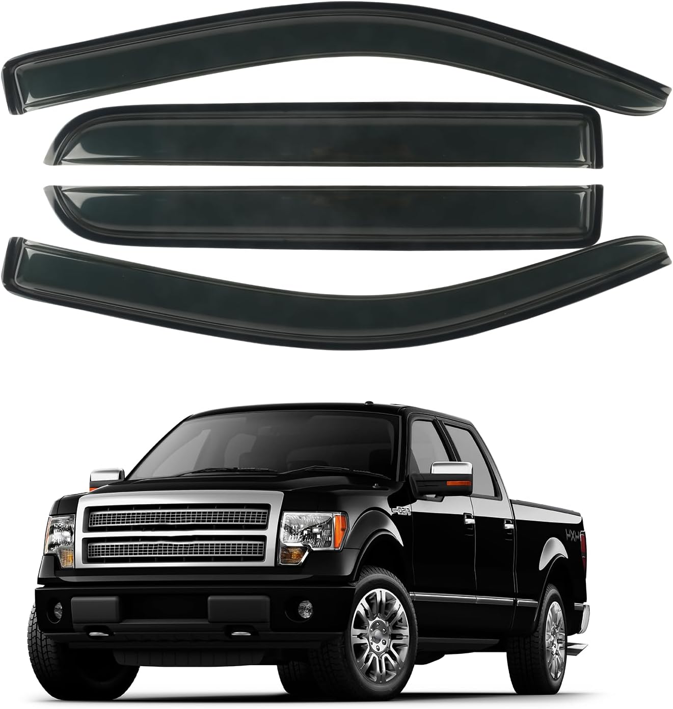 Rain Guards Window Visors Fit for 2009-2014 Ford F150 SuperCrew Cab Truck, Outside Mount Sun Shade Window Vent Deflectors,Smoke Tinted Side Window Vent Visors 2010 2011 2012 2013