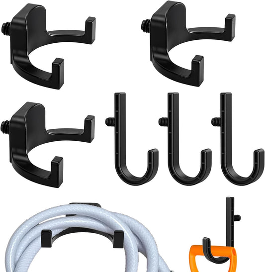 6Pcs Storage Shed Hooks Compatible with Suncast Shed, Black J and U Tool Hangers for Organizing Tool, Ladders, Bulk Items,Storage Shed Shelves Accessories