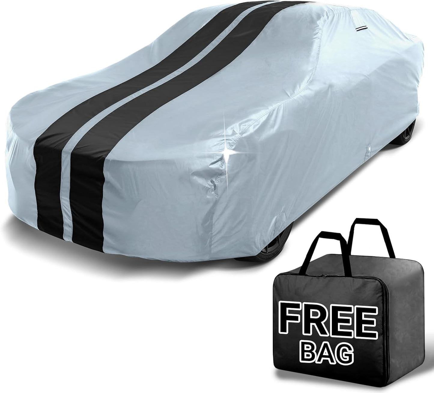 iCarCover Custom Car Cover for Chevy Caprice 2-Door, 4-Door (1966-1970) Waterproof All Weather Rain Snow UV Sun Protector Full Exterior Indoor Outdoor Car Cover (Stripe - Gray/Black)