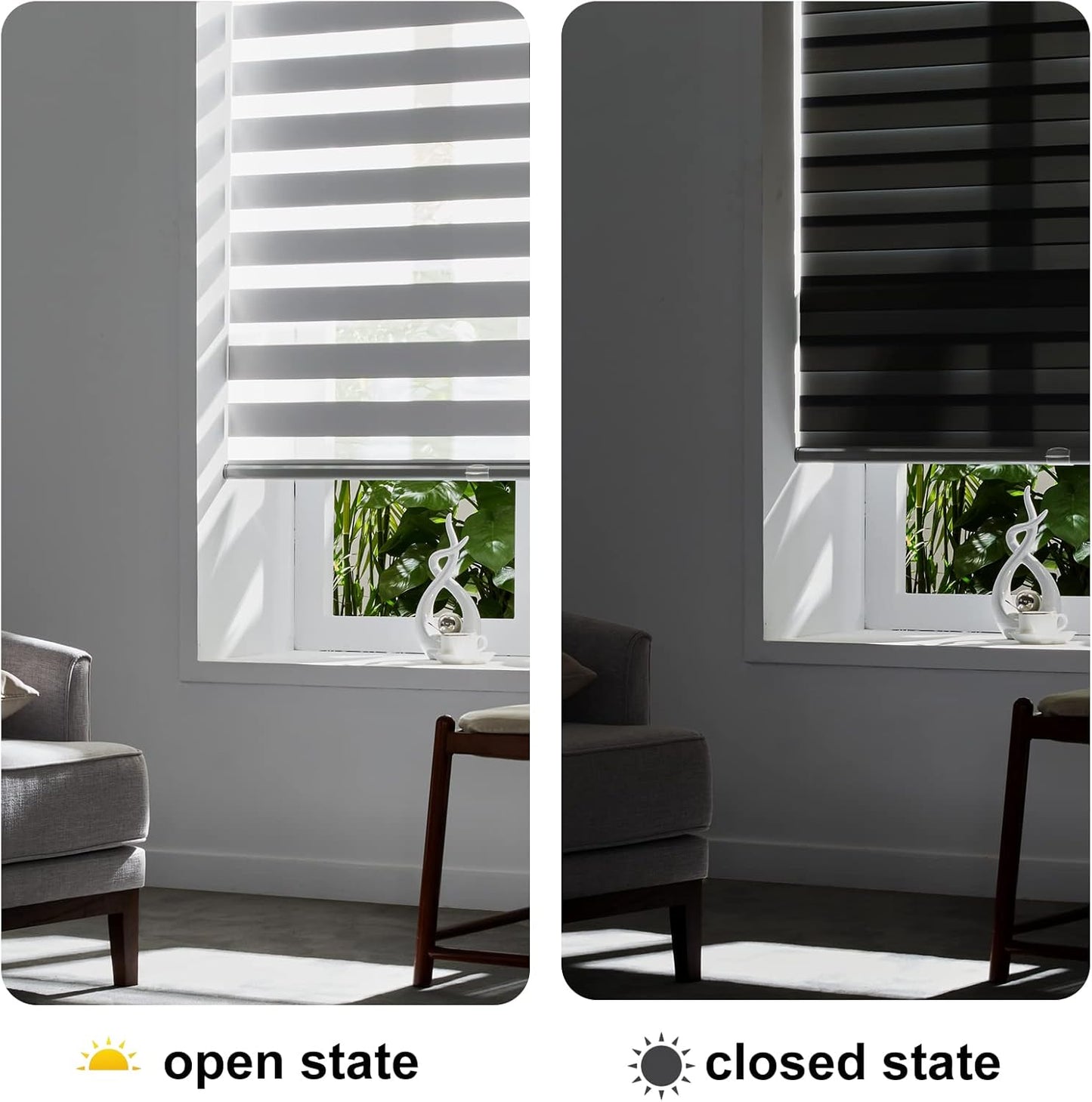 Persilux Zebra Blinds Cordless Blinds for Windows (55" W x 72" H, Grey) Dual Layer Zebra Shades, Light Control for Day and Night, for Home, Office, Bedroom, Living Room…