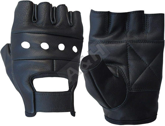 A&H Apparel Leather Motorcycle Glove Genuine Cowhide Fingerless Leather Driving Gloves (Large)