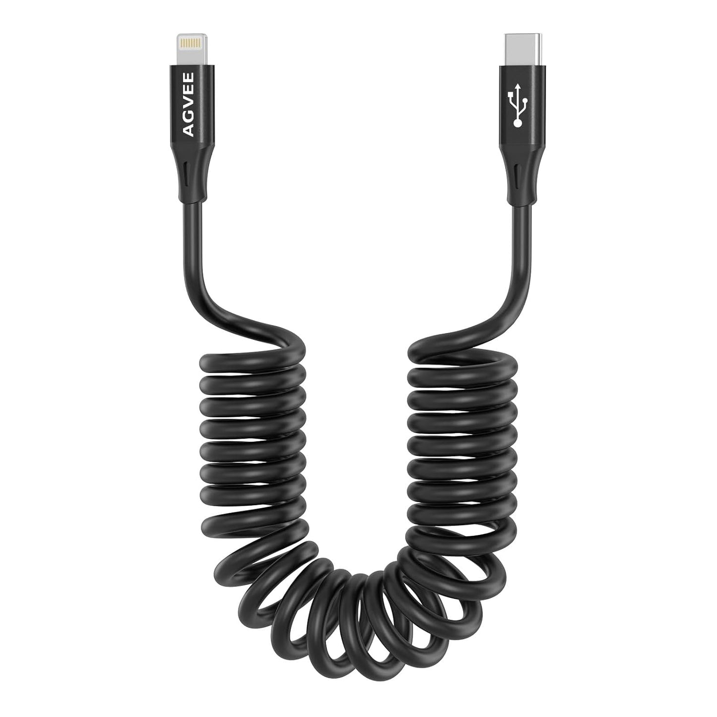 AGVEE 5ft Coiled Short USB-C to Lightning Charging Cable [MFI Certified] 30W PD Fast Charger Cord in Car for iPhone 14/13/12/11/XS/8/7/6/5 CarPlay, iPad, iPod, Black