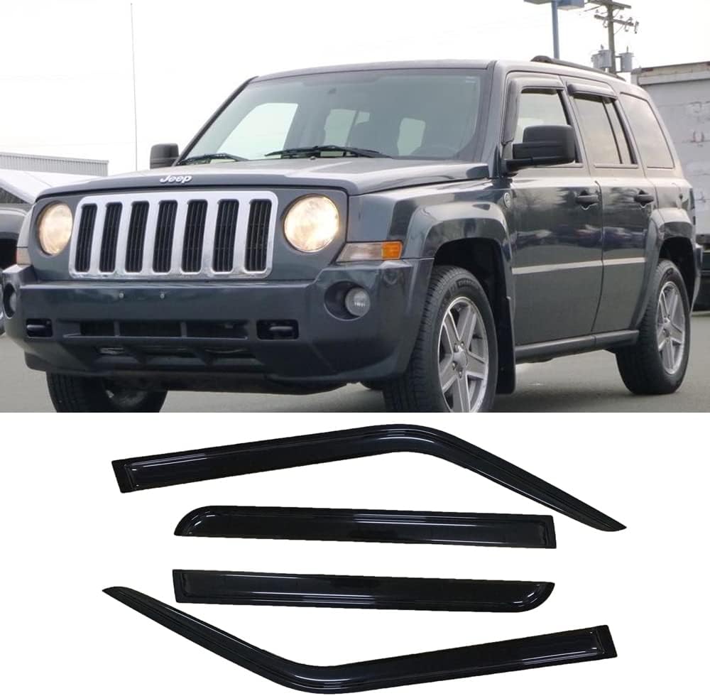Side Window Wind Deflector, 4pcs Out-Channel Tape-On Nice Rain Guards Set, Window Visor fit for 2007-2018 Jeep Patriot 94359